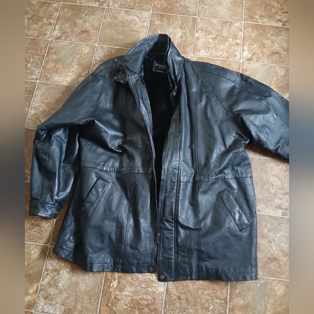 GUC Dimension New York mens Black Leather Coat Size 4XL Fleece Insert